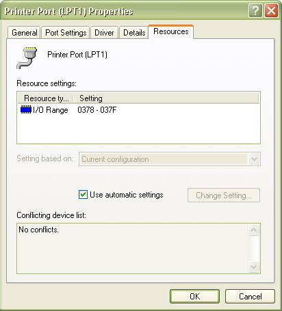 Windows Printer Port Device Config Properties