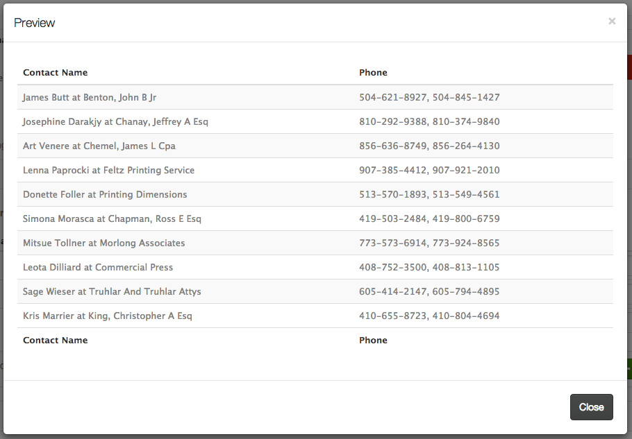 Previewing data before exporting.